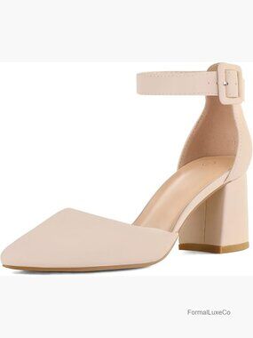 Pointed Toe Low Chunky Heels Ankle Strap Dress Pumps Wide Sizes Available